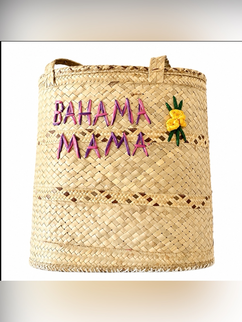 Vintage Bahama Mama Hand Woven Straw Raffia Wicker Beach Pool Market Tote Lovely